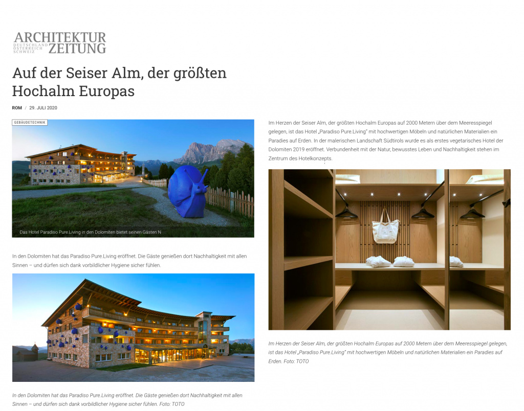 Article About Paradiso Pure.Living in Architektur Zeitung